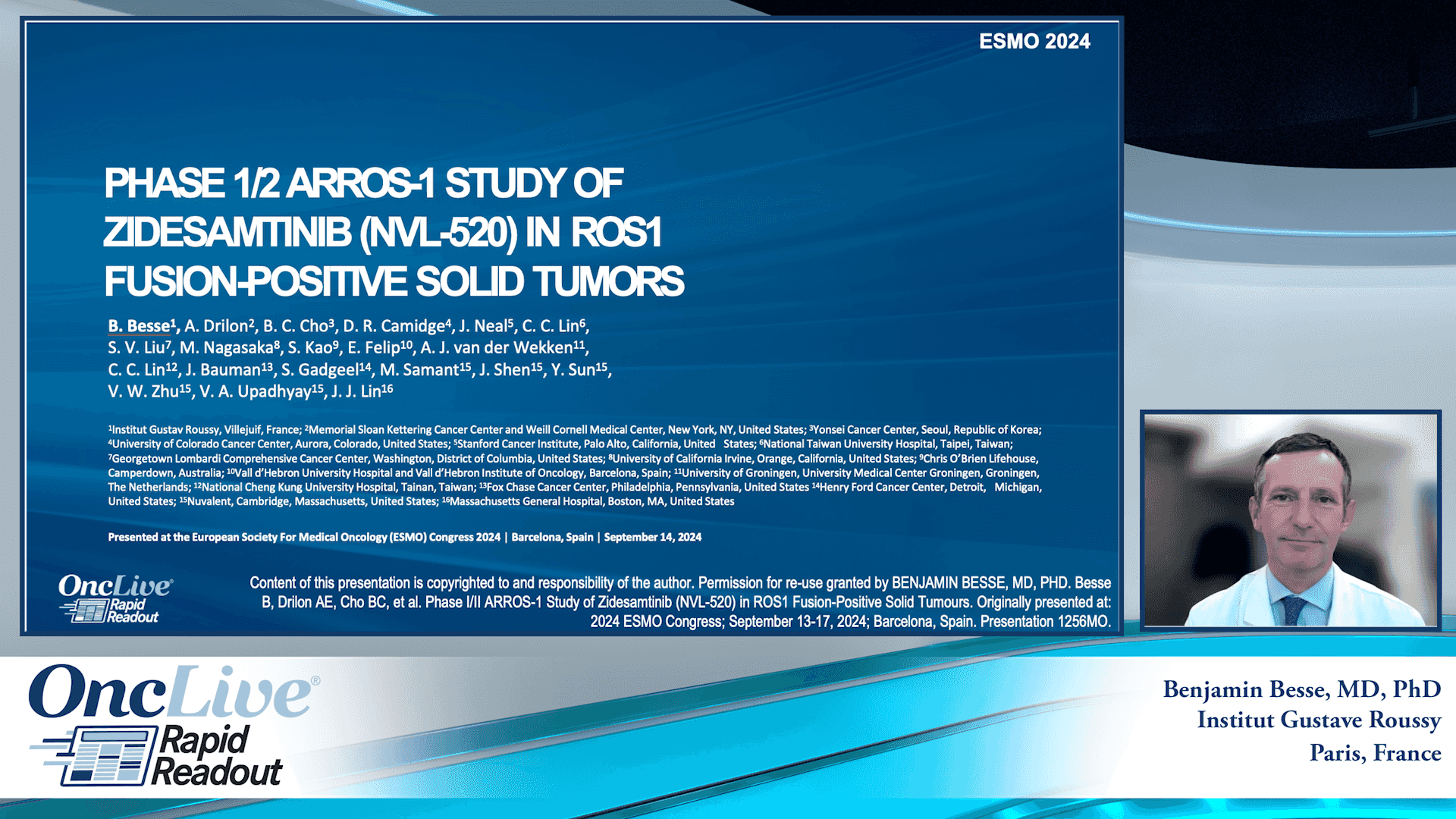 Phase 1/2 ARROS-1 study of zidesamtinib (NVL-520) in ROS1 fusion-positive solid tumors