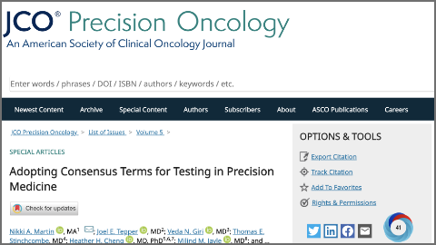 Adopting Consensus Terms for Testing in Precision Medicine