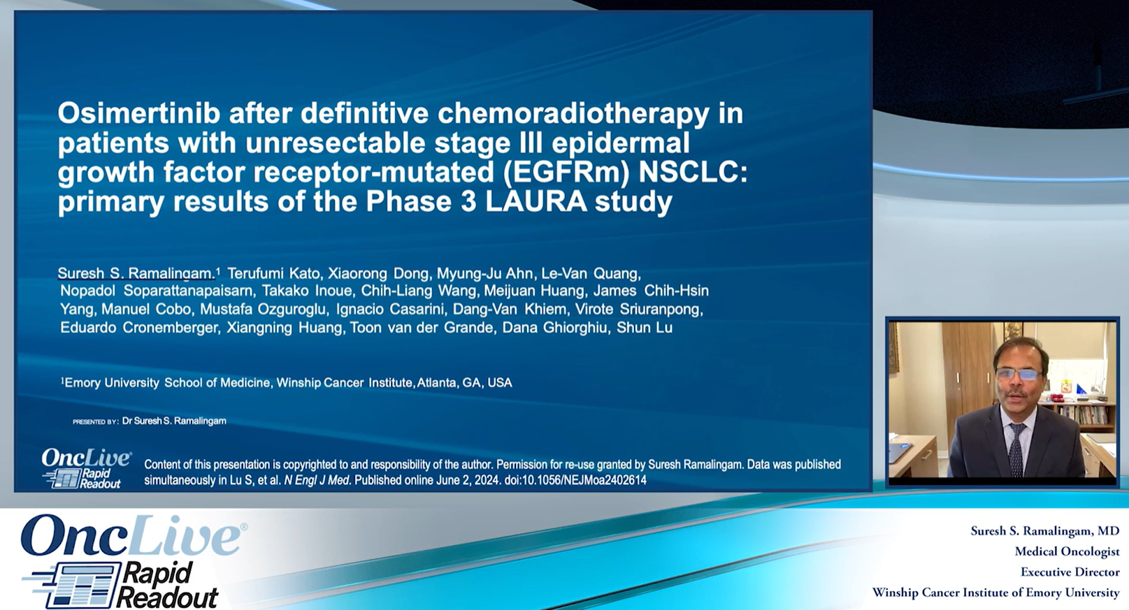 Osimertinib (osi) after definitive chemoradiotherapy (CRT) in patients (pts) with unresectable stage (stg) III epidermal growth factor receptor-mutated (EGFRm) NSCLC: Primary results of the phase 3 LAURA study
